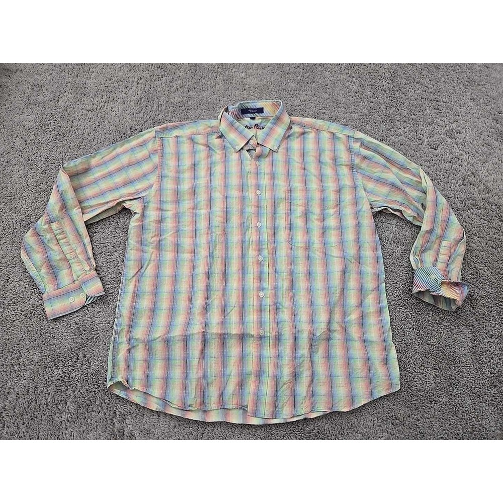 Alan Flusser Button Up Shirt Mens XL Plaid Colorful Long Sleeve PreppyCasual